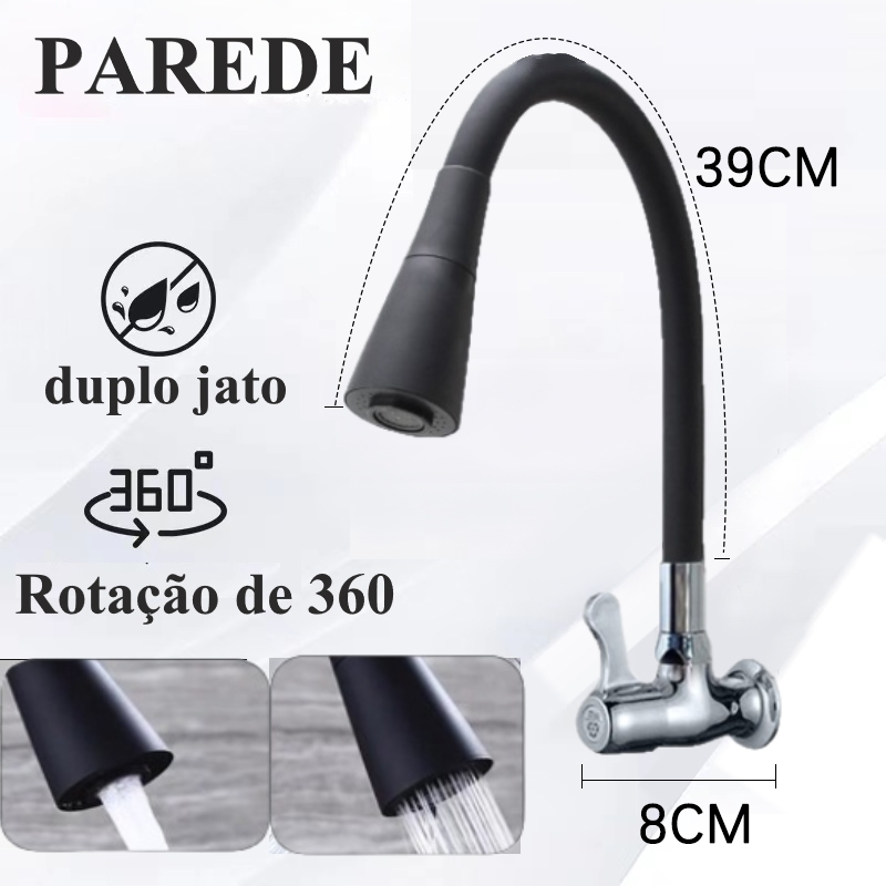 torneira cozinha parede preta flexível Duplo Jato Cone 1/4 de Volta