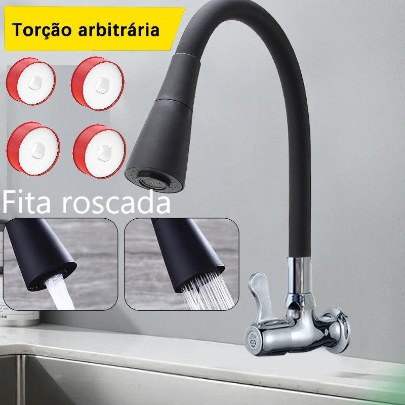 torneira cozinha parede preta flexível Duplo Jato Cone 1/4 de Volta