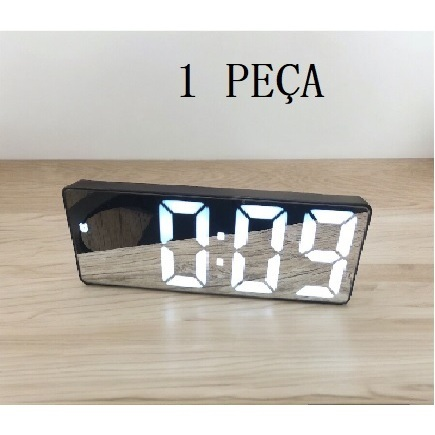 Relógio Despertador Digital De Mesa 16X2.5X6cm Decorativo Alarme Temperatura Pilha AAA Usb Preto