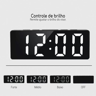 Relógio Despertador Digital De Mesa 16X2.5X6cm Decorativo Alarme Temperatura Pilha AAA Usb Preto