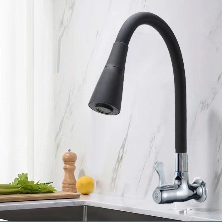 torneira cozinha parede preta flexível Duplo Jato Cone 1/4 de Volta