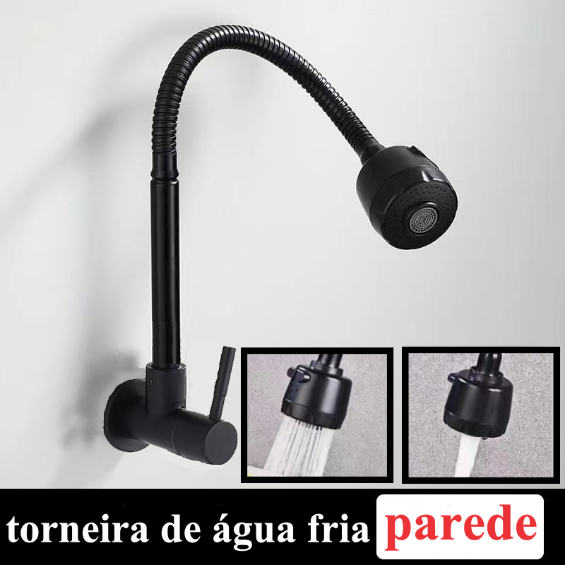 torneira cozinha parede preta flexível Duplo Jato Cone 1/4 de Volta