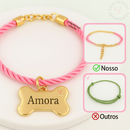 Coleira Rosa de Cachorro com Pingente Nome e Numero Personalizado B4