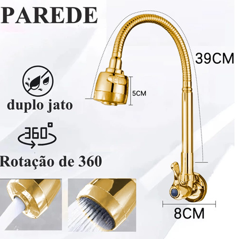 torneira cozinha parede preta flexível Duplo Jato Cone 1/4 de Volta