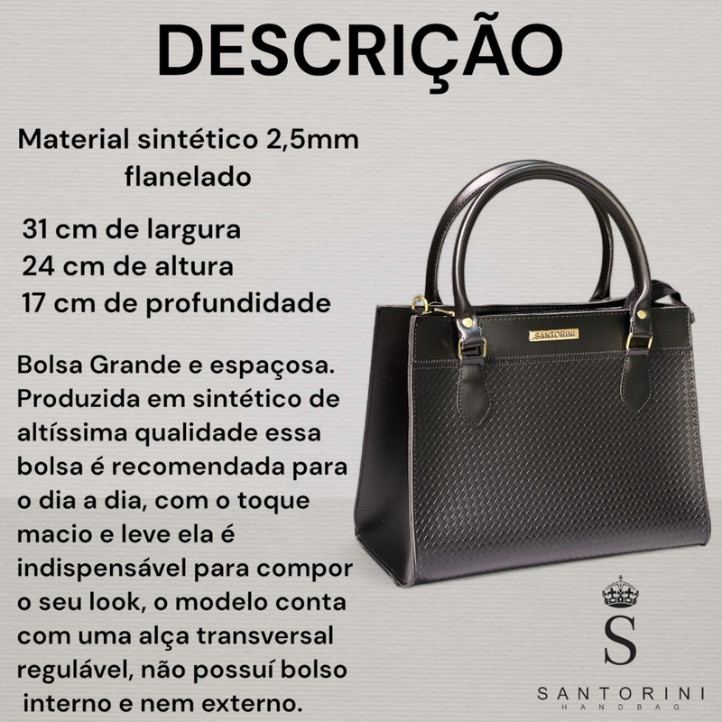 Bolsa Feminina Santorini Handbag com Alça transversal removível para ombro.