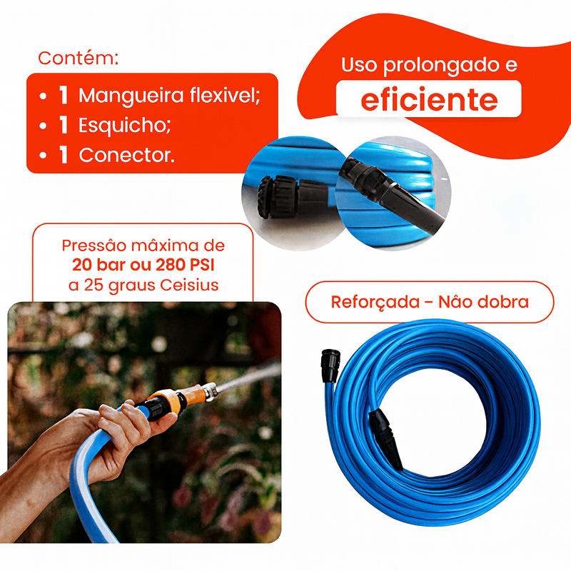Mangueira de Jardim 50 Metros Reforçada Lisa Flexivel Mangueiras Para Quintal Borracha Azul