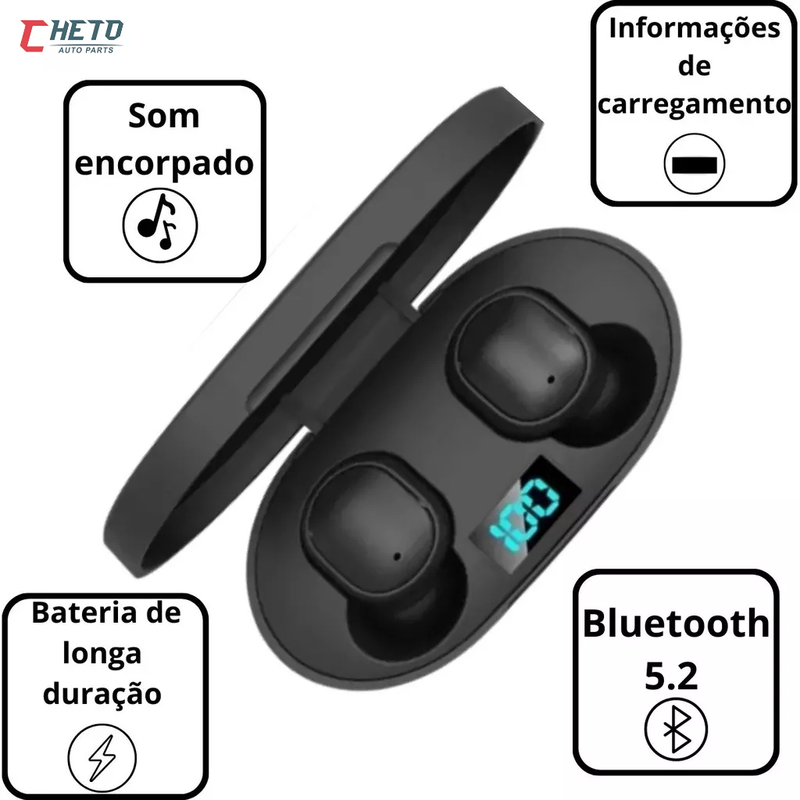Fone De Ouvido Sem Fio E6s Bluetooth 5.0 Tws Com Tela LED Digital