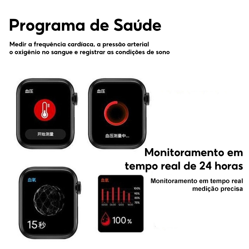 Smartwatch Relógio Inteligente Tela Cheia Toque Fitness Rastreador IP7 Suporte À Prova D'água Dados GPS
