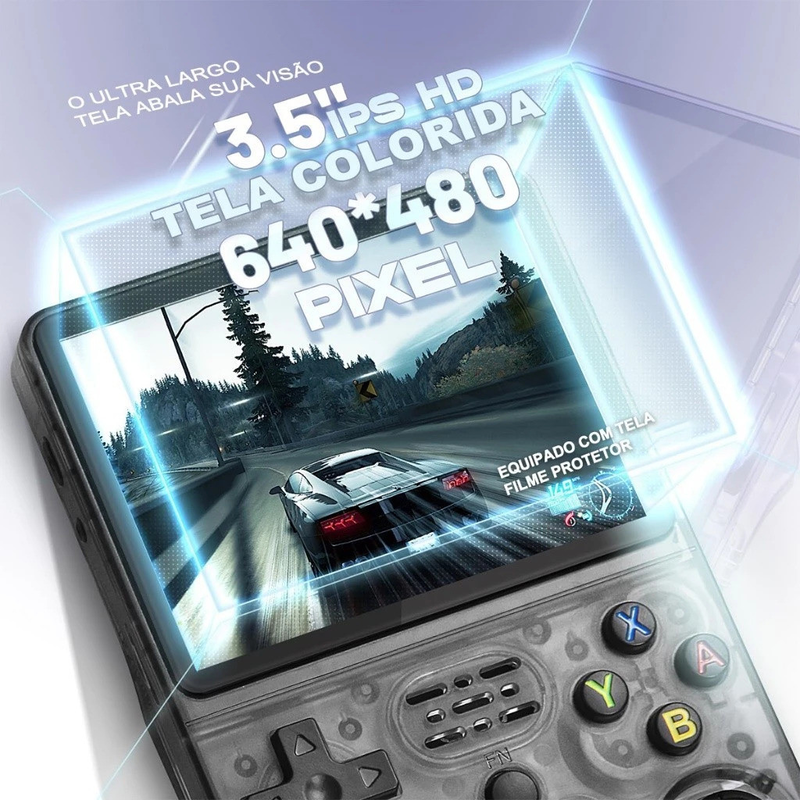 Console Portátil R36S + de 15.000 Jogos Vídeo Game 64g Linux Tela IPS 3.5 Polegadas