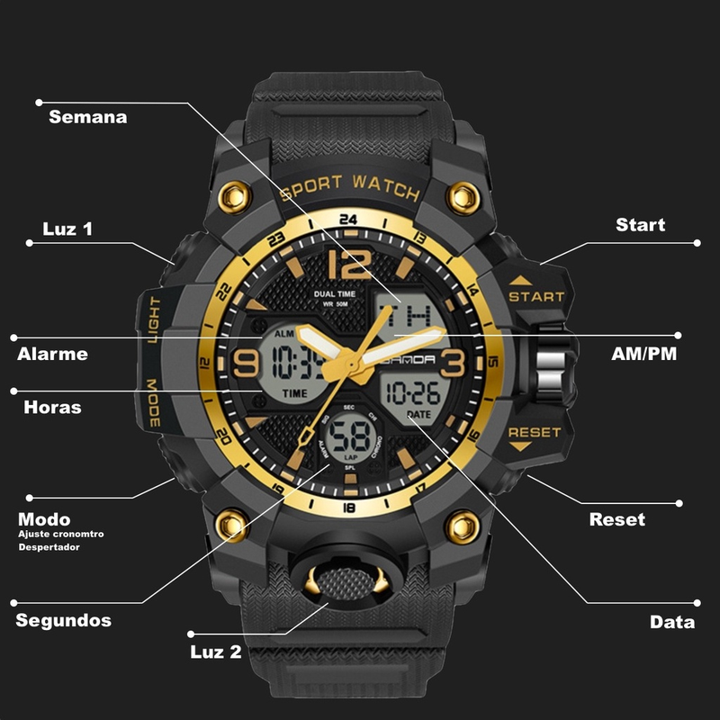 Relogio Masculino Digital Sport Militar Shock Prova D'água