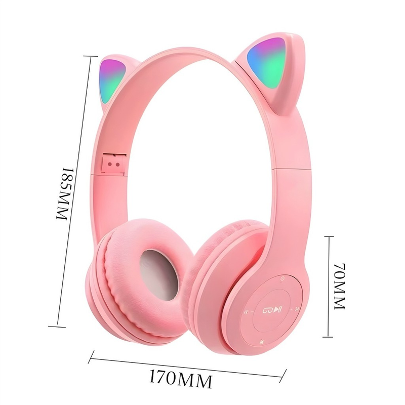 Fones de ouvido de gato com LED sem fio Bluetooth para gatinhos