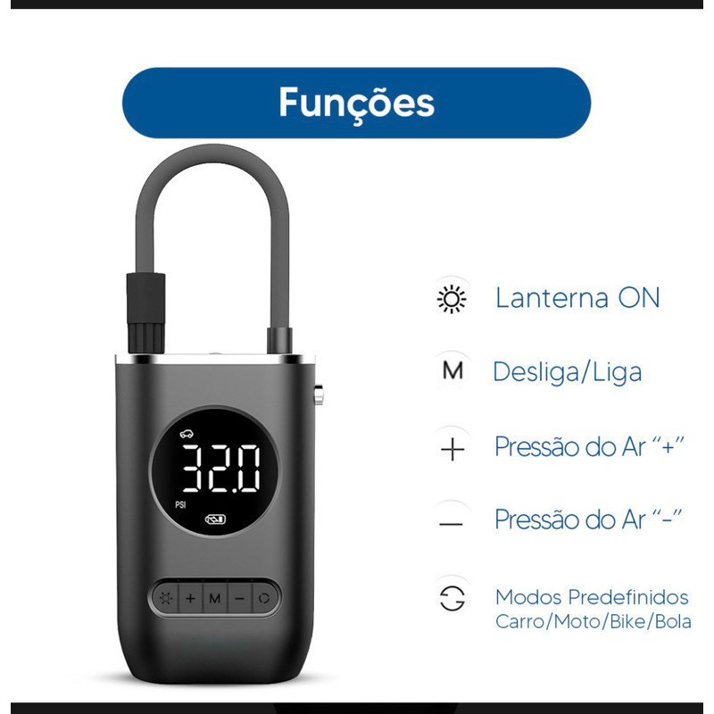 Compressor De Ar Elétrico Portátil Digital Ncher Pneu Carro Moto Bike Bicicleta Bola Piscina Inflável