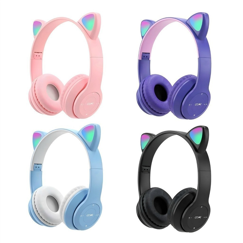 Fones de ouvido de gato com LED sem fio Bluetooth para gatinhos