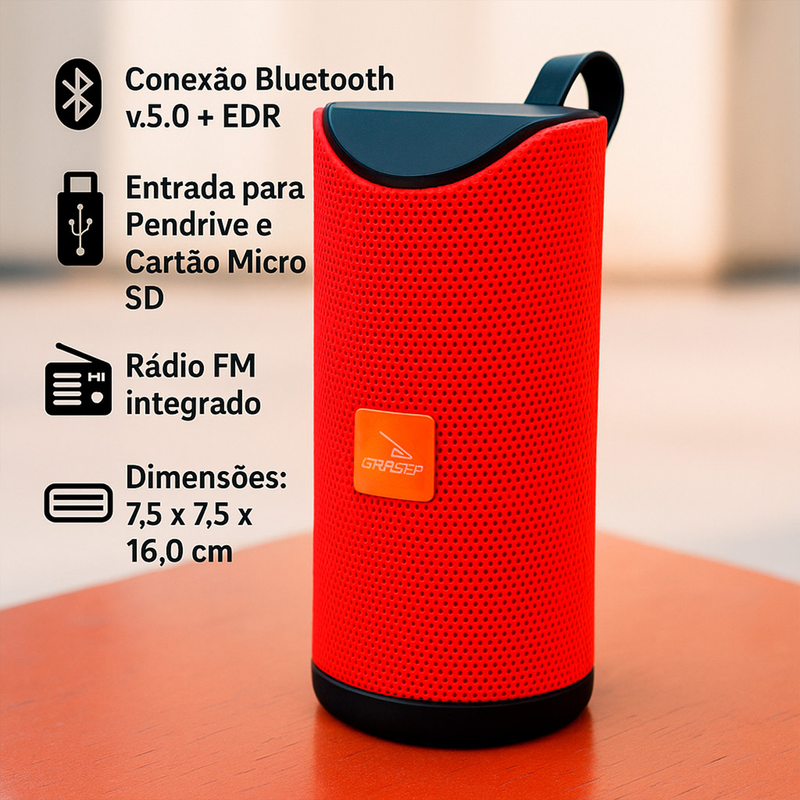 Caixinha de Som Portátil Sem Fio Wireless Bluetooth MP3 Cartão SD Rádio FM PenDrive